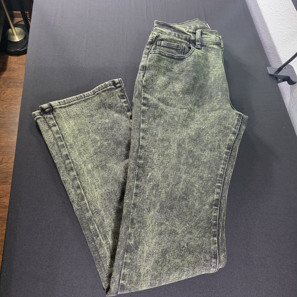 Y2K Forever 21 Womens 27 Mid Rise Bootcut Acid Wash Black/Yellow Jeans/Denim